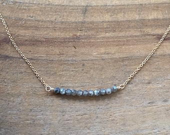 Labradorite Small Bar Gold Filled Necklace