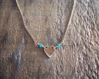 Gold Filled Heart Charm Necklace with Turquoise Beads