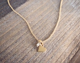 Vermeil Heart Charm Gold Filled Necklace with Pearl