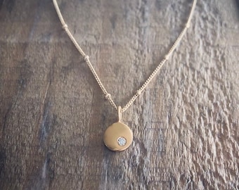 Vermeil and White Sapphire Charm Necklace on Gold Filled Satellite Chain