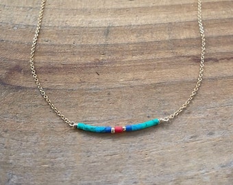 Multicolored Turquoise Bar Gold Filled Necklace