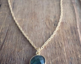 Gold Filled Labradorite Pendant Necklace on Rope Chain. 15.5”- 16.5”