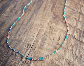 Multicolored Turquoise Rosary Gold Filled Necklace