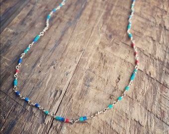 Multicolored Turquoise Rosary Gold Filled Necklace