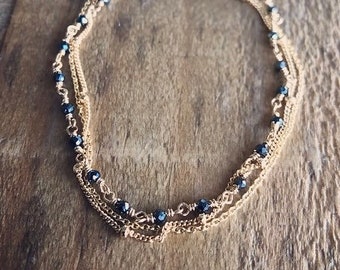 Grey Spinel Triple Strand Gold Filled Rosary Bracelet