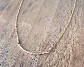 Gold Filled Hammered Bar Necklace