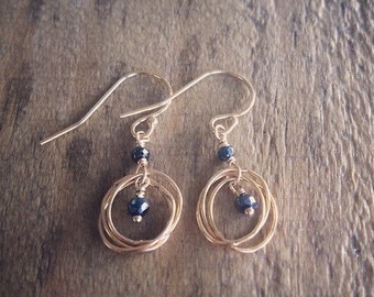 Mystic Black Spinel Gold Filled Circle Earrings