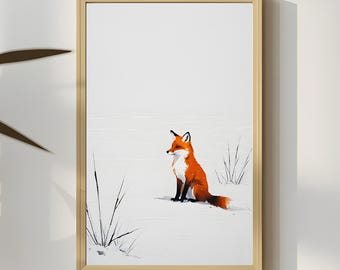 Winter Fox Wall Art, Watercolor Animal Print, Woodland Nursery Decor, Snowy Forest Painting, Baby Room Poster, Digital Download, Printable