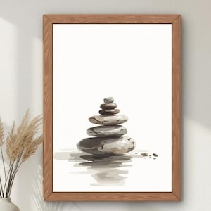 Zen Stacked Stones Wall Art | Minimal Japandi Printable | Wabi Sabi Calm Decor | Balance Meditation Poster