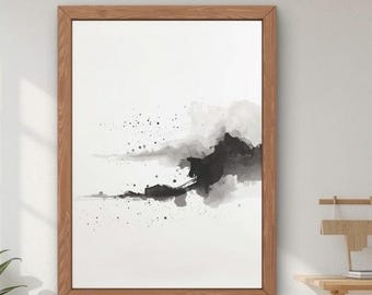 Zen Abstract Ink Wall Art | Minimal Sumi-e Painting | Japandi Printable Decor | Wabi Sabi Black and Grey Poster