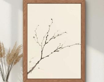 Zen Minimal Branch Wall Art | Japanese Sumi-e Ink Painting | Wabi Sabi Printable | Japandi Neutral Decor