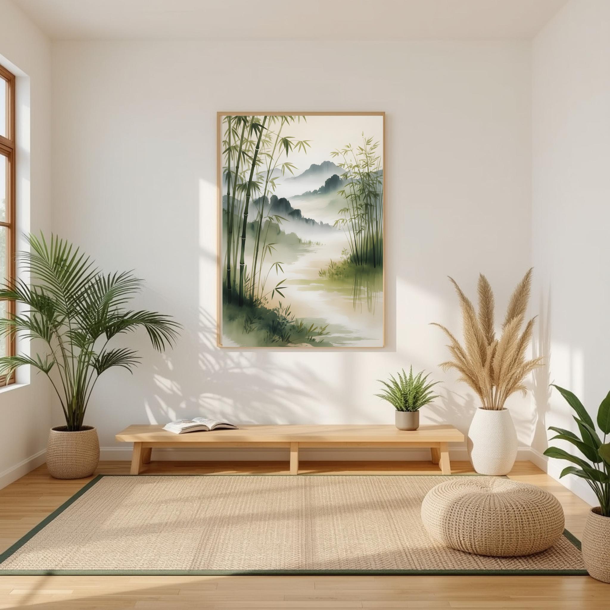 Zen Bamboo Forest Wall Art | Minimalist Japanese Ink Landscape ...