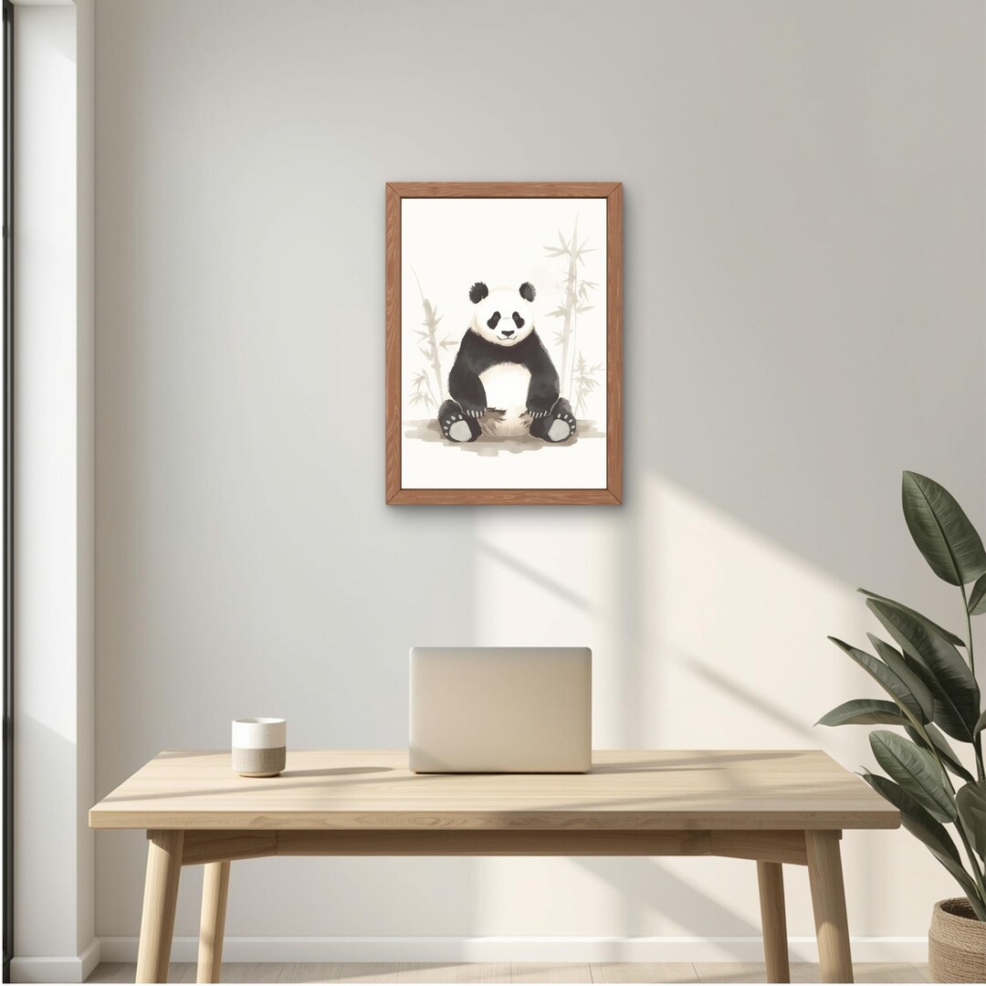 Zen Panda Art Print | Japanese Ink Wash Bamboo Painting | Minimal Sumi ...