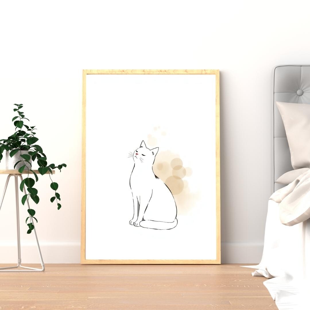 Zen Cat Art Print | Minimalist Japanese Ink Painting | Animal Wall Art ...