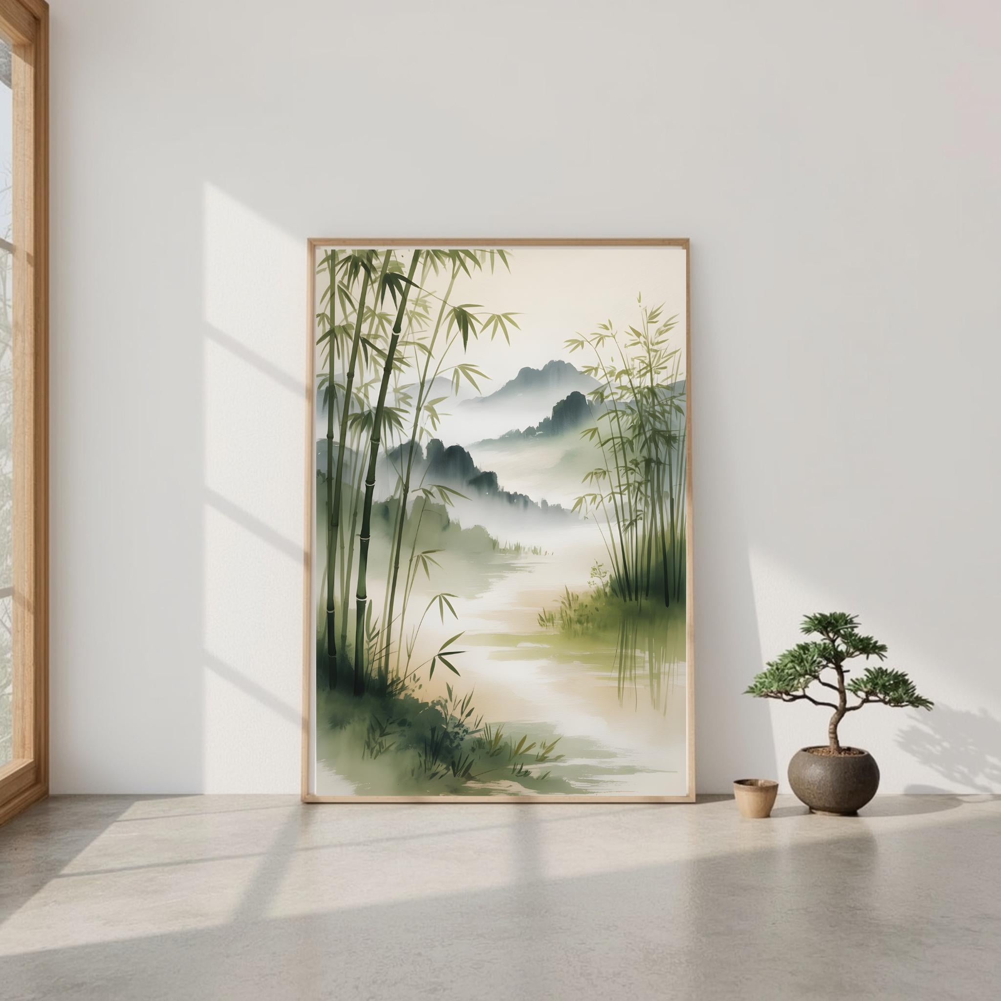 Zen Bamboo Forest Wall Art | Minimalist Japanese Ink Landscape ...