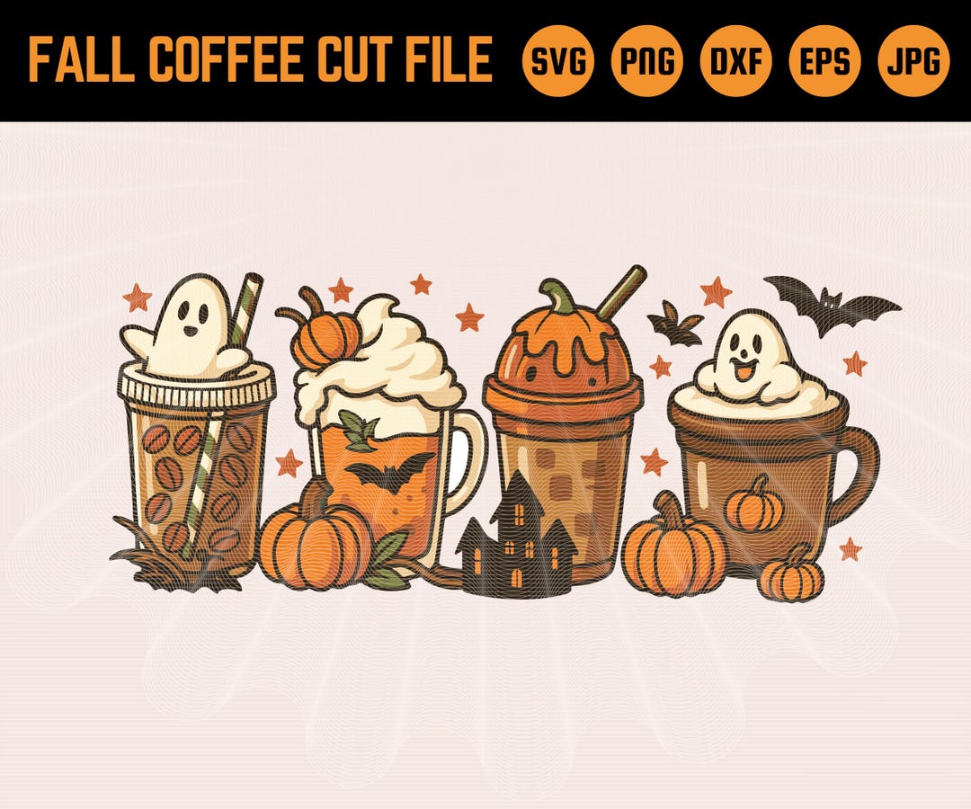 Fall Coffee Svg, Pumpkin Spice Latte Iced Warm Cozy Autumn Orange Png ...
