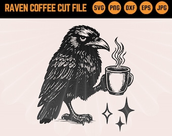Raven Coffee SVG: Funny Crow Clipart for Gothic Halloween (Digital Download)