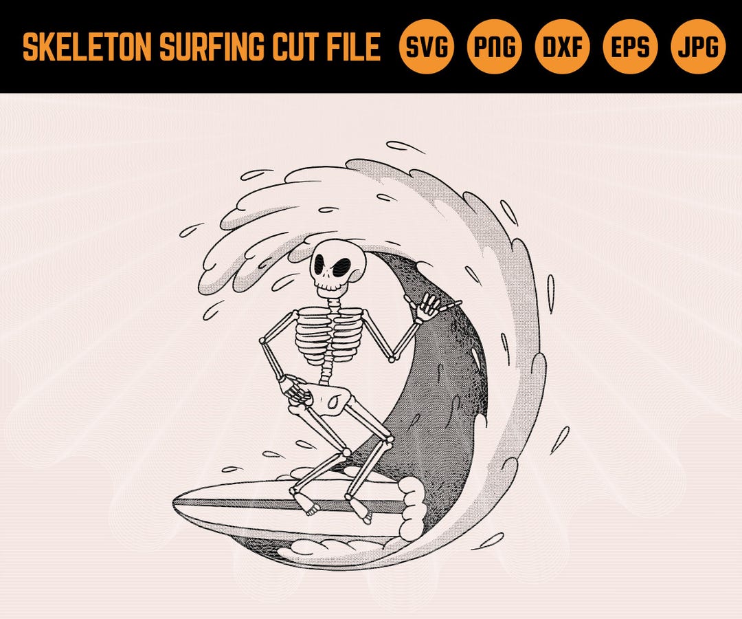Skeleton Surfing SVG: Funny Beach Clipart (digital Download) - Etsy