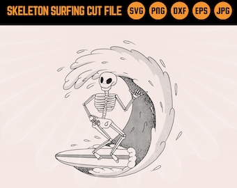 Skeleton Surfing SVG: Funny Beach Clipart (Digital Download)