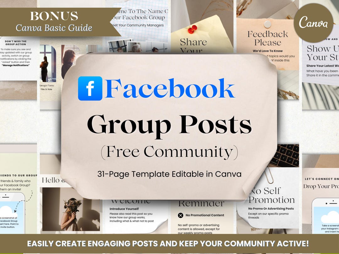 Facebook Group Posts Template: 31 Editable Canva Designs (digital ...