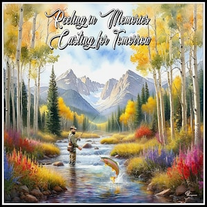 Cartão de Dia dos Pais, Pesca com Mosca no Colorado, Cartão Feito à Mão, Arte com Truta Dourada, Cartão da Natureza, Montanhas Majestosas, Cartão Exclusivo
