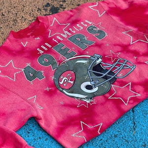 Reworked San Francisco 49ers Sweatshirt, Vintage Crewneck, Upcycled Sportswear, Rhinestone NFL Sweatshirt, One of a Kind Sports Fan Gift