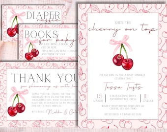 She's The Cherry on Top Baby Shower Invitation | Baby Shower Invitation Bundle | She's The Cherry on Top Baby Shower | Instant Download