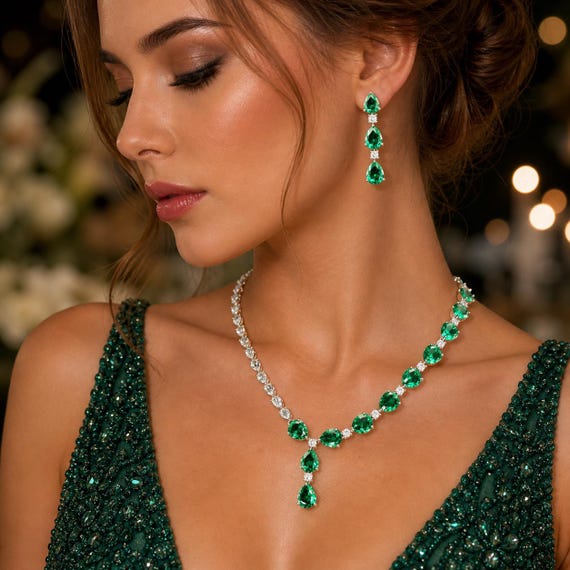 jewelry to match emerald green dress Sea Teardrop Set: Bridal Necklace & Earrings Size:12.5 E US 8.1.24-launch Simple Homemade Italian Dressing Wedding dress rhinestone * Details