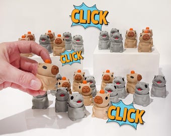 Capybara and Hippo 3D printed clickers - mechanical, fidget, clicky, stress relief