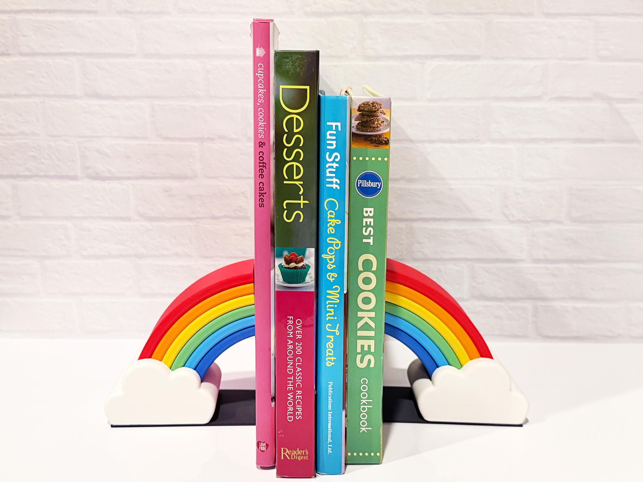 Rainbow 3D printed bookends - shelf or desk decoration, art, craft room