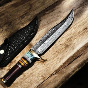 Damascus Steel Rosewood Handle Custom Bowie Knife Full Tang Personalized Gift for Outdoorsmen Ideal Birthday & Anniversary Gift for Him