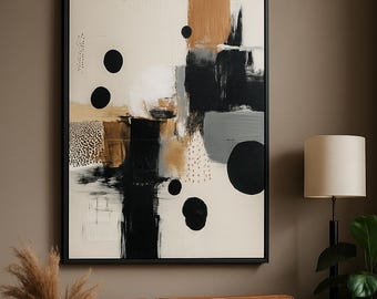 Framed Black & Beige Abstract Art | Soft Neutral Modern Wall Art | Premium Wood Frame | Minimal 3:4 Vertical Artwork