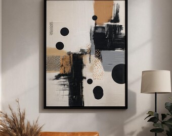 Black & Beige Abstract Art Print | Soft Neutral Modern Wall Art | Minimal 3:4 Vertical Print | Museum Matte Paper