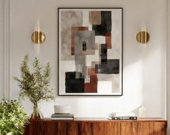 Neutral Geometric Abstract Art Print | Black Taupe Terracotta Wall Art | Modern Textured Shapes | Contemporary Decor | 3:4  Vertical