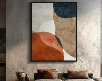 Earthy Organic Abstract Art Print | Textured Modern Wall Decor | Terracotta Beige Navy Minimalist Artwork | 3:4 Vertical Print