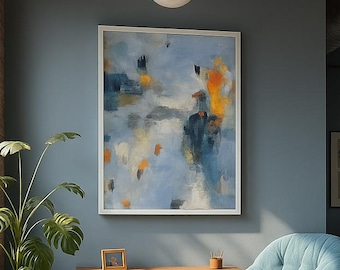 Blue & Orange Abstract Art Print | Modern Textured Wall Art | Semi-Gloss Premium Print | Contemporary 3:4 Vertical Unframed Art