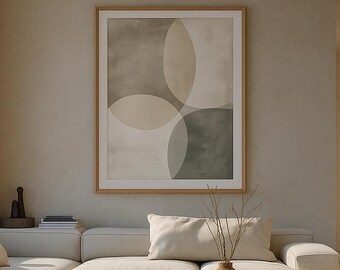 Framed Abstract Wall Art | Warm Beige & Cream Circular Tones  | Layered Minimalist Decor | Modern 3:4 Vertical