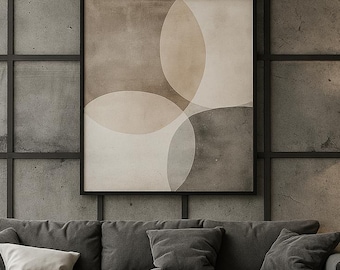 Abstract Wall Art Print | Warm Beige & Cream Circular Tones | Layered Minimalist Decor | Modern 3:4 Vertical