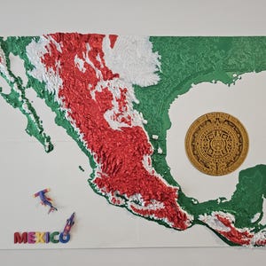 Topographic Art map of Mexico 3D printed
