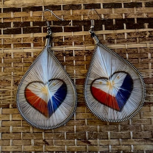 Stainless Steel Tear Drop Earings Filipino Heart Flag The Philippine Islands Philippines 3 Stars and Sun Jewelry