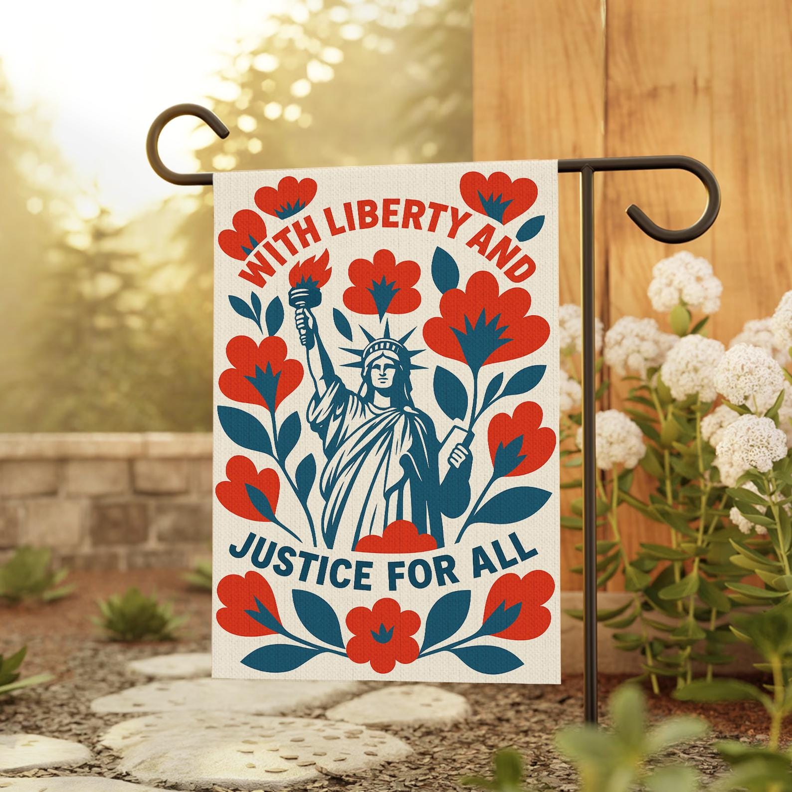 With Liberty And Justice For All Garden Flag, Patriotic Outdoor Yard Decor, Welcome House Banner, Liberty Flag, Inspirational Garden Signs