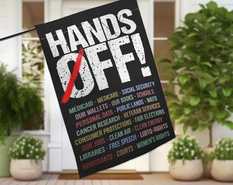 Hand Off Garden Flag , Anti Trump House Flag, Anti Maga FDT DOGE Democrat Sign, Anti Oligarchy Resist 8657 Yard Sign