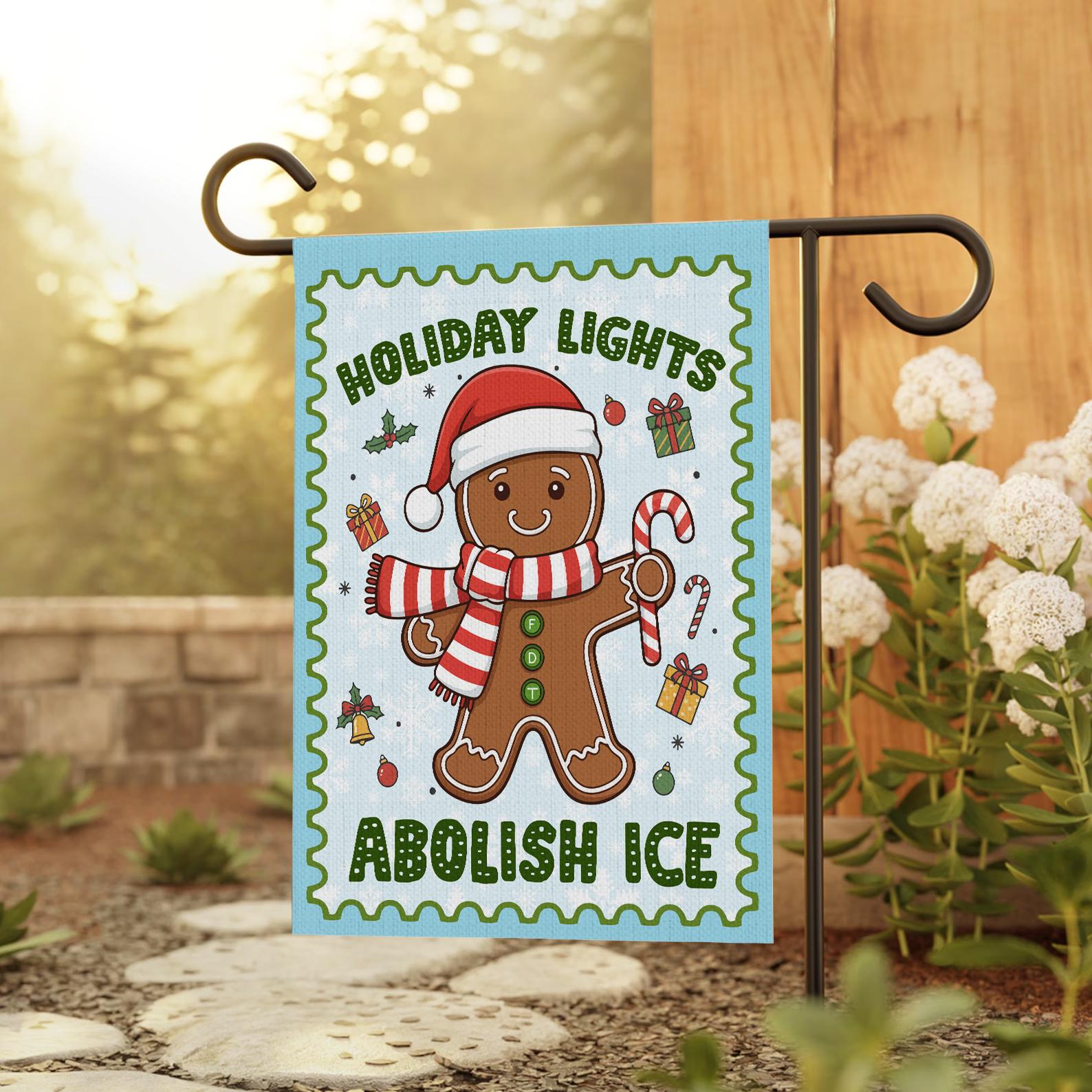 Discover Holiday Lights Abolish Ice Christmas Garden Flag, Anti-Ice Gingerbread Man Yard Flag, Liberal Holiday Flag, Political Protest Sign Decor