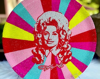 Rhinestoned Dolly Parton 14" Round Multi-color Wall Art Display Plate