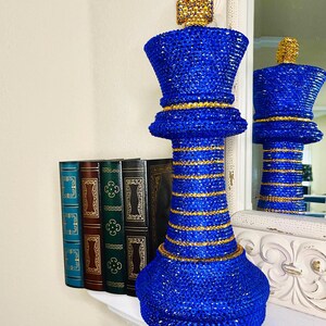 Rhinestone Chess King: Sapphire Blue & Topaz Gold Decor (16 inch)