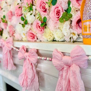 Light PINK Bow Garland Decor for Baby Shower, Bridal Shower, Birthday, Bachelorette, Tea Party, Gift Wrapping, Fireplace Mantel