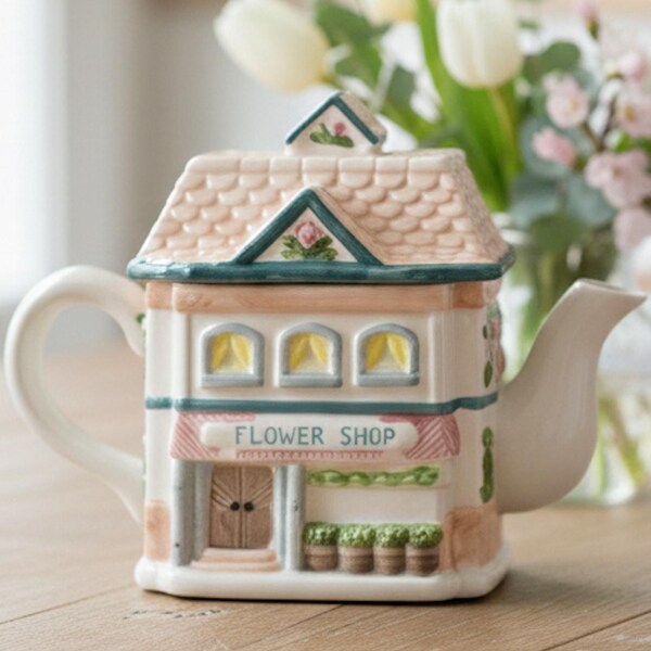 Vintage Lenox Spice Village Teapot | Flower Shop Cottagecore Decor