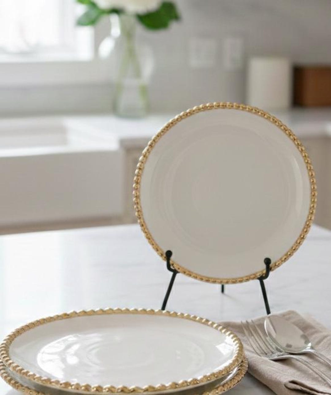 Gold Beaded White Ceramic Side Plates – Set of 2, Elegant Dinnerware - Etsy