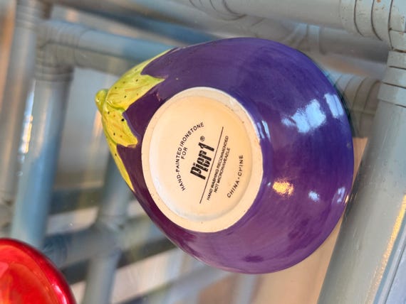 Hand-Painted Tomato Eggplant Dipping Bowls | Pier 1 Ironstone Kitchen Decor View 3