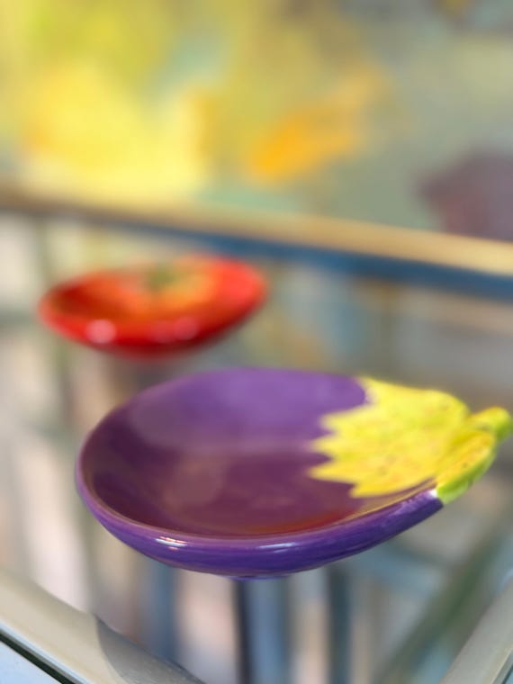 Hand-Painted Tomato Eggplant Dipping Bowls | Pier 1 Ironstone Kitchen Decor View 2